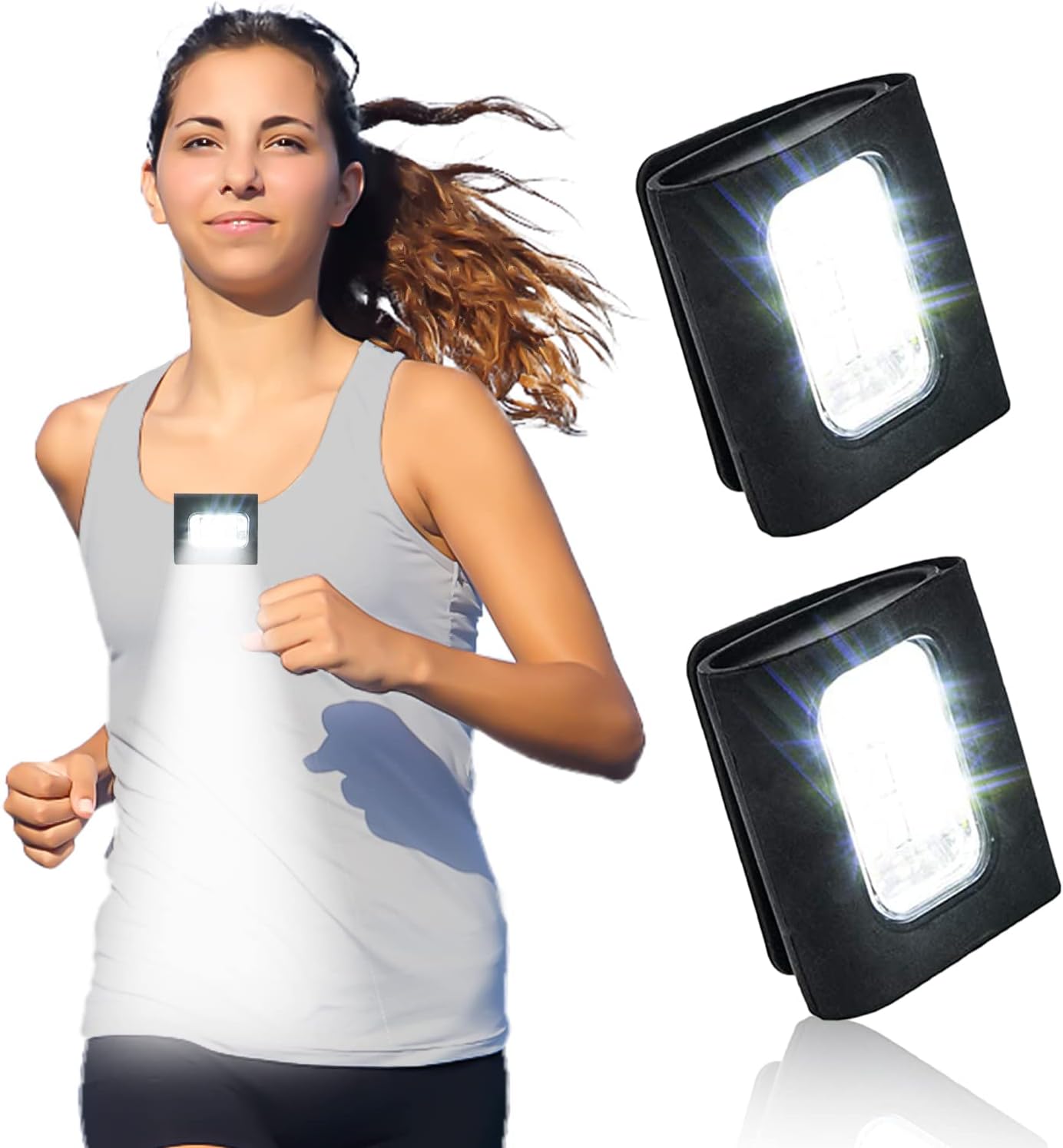 GOANDO 2 Pack Safety Jogging LED Light, Black, Water Resistant, 4 Modes, USB Charging, Strong Magnetic Clip for Night Running, Walking, Hiking