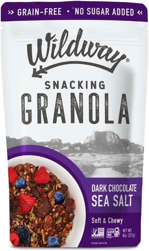 Wildway Keto Granola | Dark Chocolate Sea Salt | Grain-Free Certified Gluten-Free Cereal | Vegan, Low Carb | No Sugar Added | Paleo-Friendly, Non-GMO Fruit & Nut Clusters | Nutrient-Rich | 8 oz