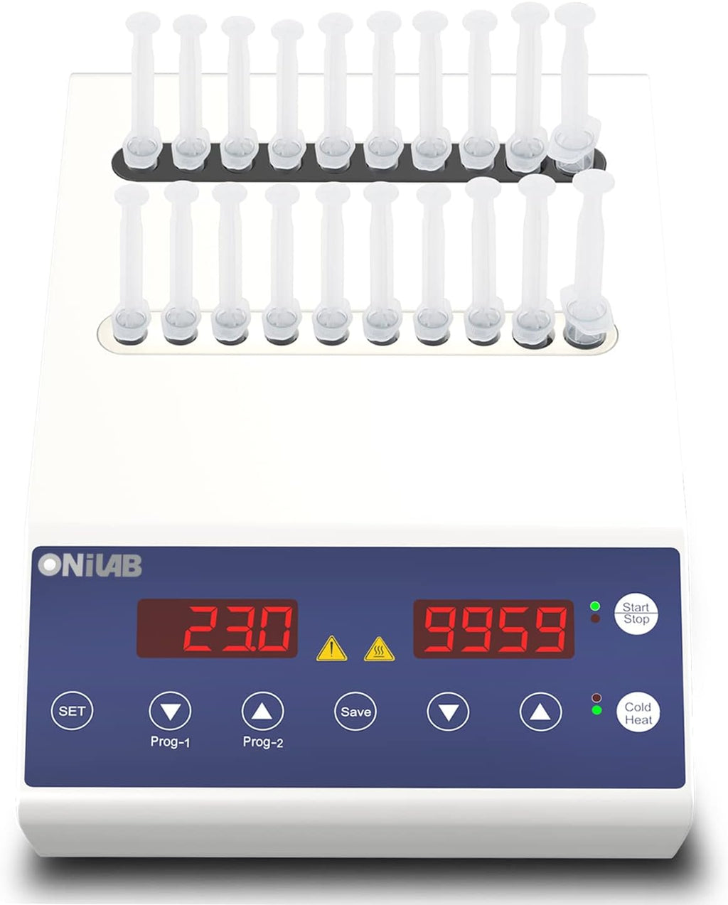 ONiLAB Gel Heating Machine with Heating and Fan Cooling Modes,4x5ml,16x 1ml-2.5ml Holes, PRP PPP Gel Maker Heater with Timer 0-99min59s or Continuous Mode, 2 Stored Programs,10-90℃,260W,110V