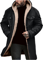 Winter Coats for Men Fleece Lined Suede Jacket Zip up Long Hoodie Jacket Coat Warm Casual Outdoor Coats with Pockets
