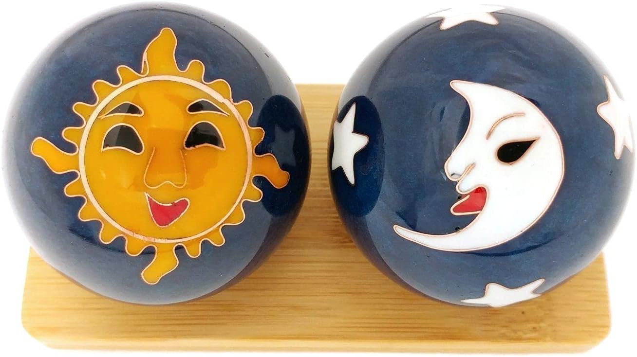 Top Chi Sun and Moon Baoding Balls with Bamboo Stand
