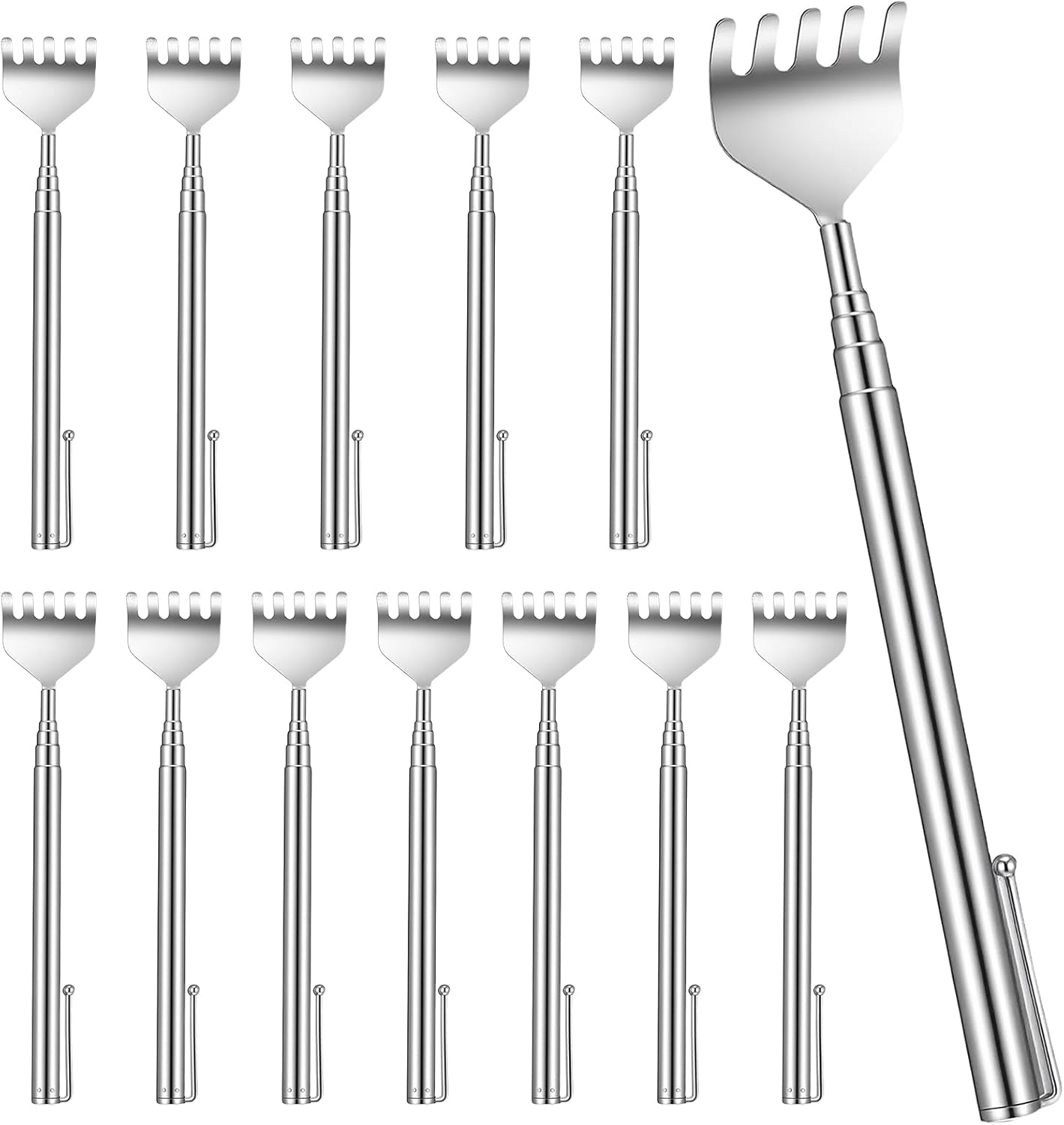 Lusofie 12 Pcs Stainless Steel Back Scratcher for Women with Pocket Clip, Extendable Back Scratcher, Christmas Stocking Stuffers, Prizes for Adults, Stocking Stuffers Metal Massage Tools