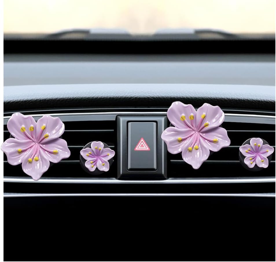 Bittwee 4PCS Car Air Vent Clip, Cute Refillable Flower Aesthetic Automotive Vent Clip Air Freshener Diffuser for Women Girls, Vehicle Interior Decoration Universal for SUV Truck RV and More（Purple）