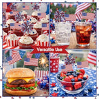 Zhehao 300 Pcs American Flag Patriotic Cupcake Toppers 4th of July Foil Firework Cake Decoration Toothpicks Red Blue White Mini Flags on Stick 250 Anniversary Party Cocktail Food Bar Independence Day