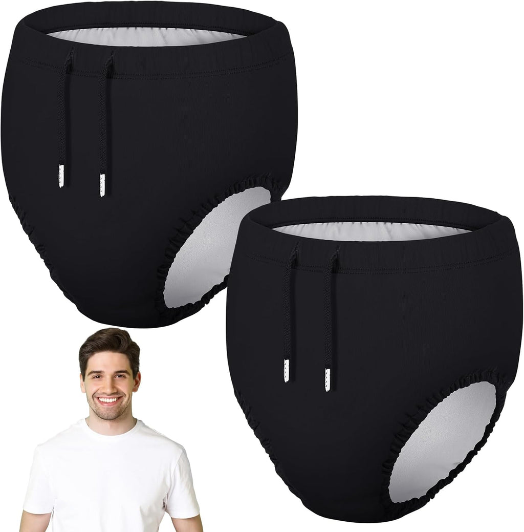 Glitopper 2 Pcs Reusable Adult Swim Diapers Special Needs Cloth Diaper Covers Washable Nappy Trunks Waterproof Leakproof for Postpartum Women Incontinence Protection Unisex(Black,L)