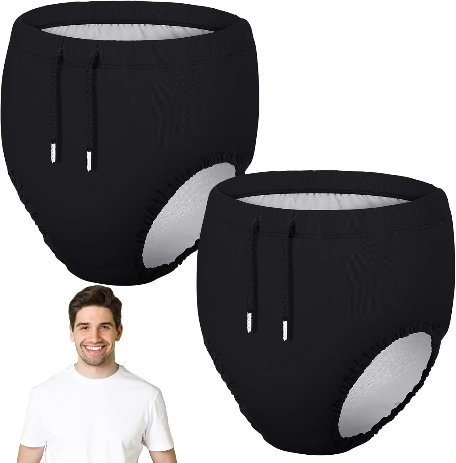 Glitopper 2 Pcs Reusable Adult Swim Diapers Special Needs Cloth Diaper Covers Washable Nappy Trunks Waterproof Leakproof for Postpartum Women Incontinence Protection Unisex(Black,L)