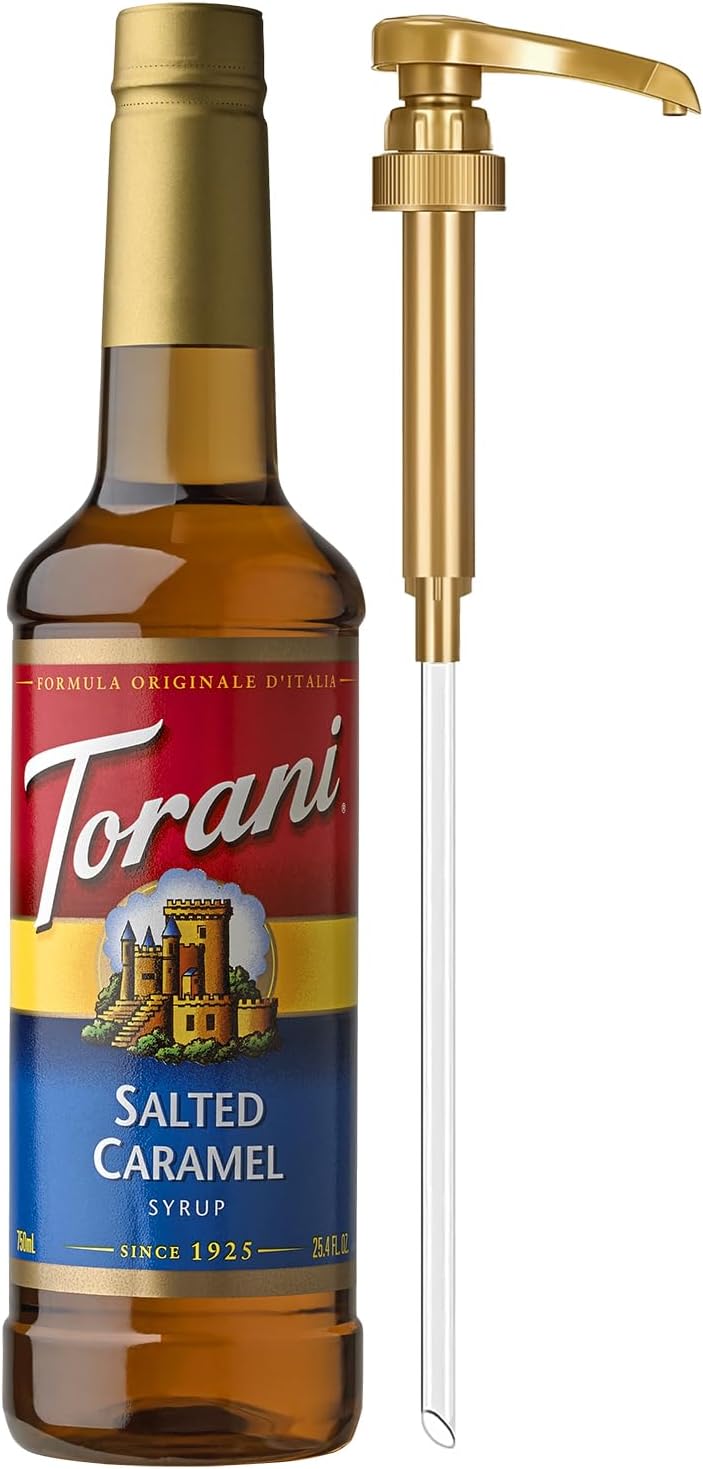 Torani Coffee Syrup, Salted Caramel Flavored Syrup for Drinks, Pump Included, 25.4 Fl Oz
