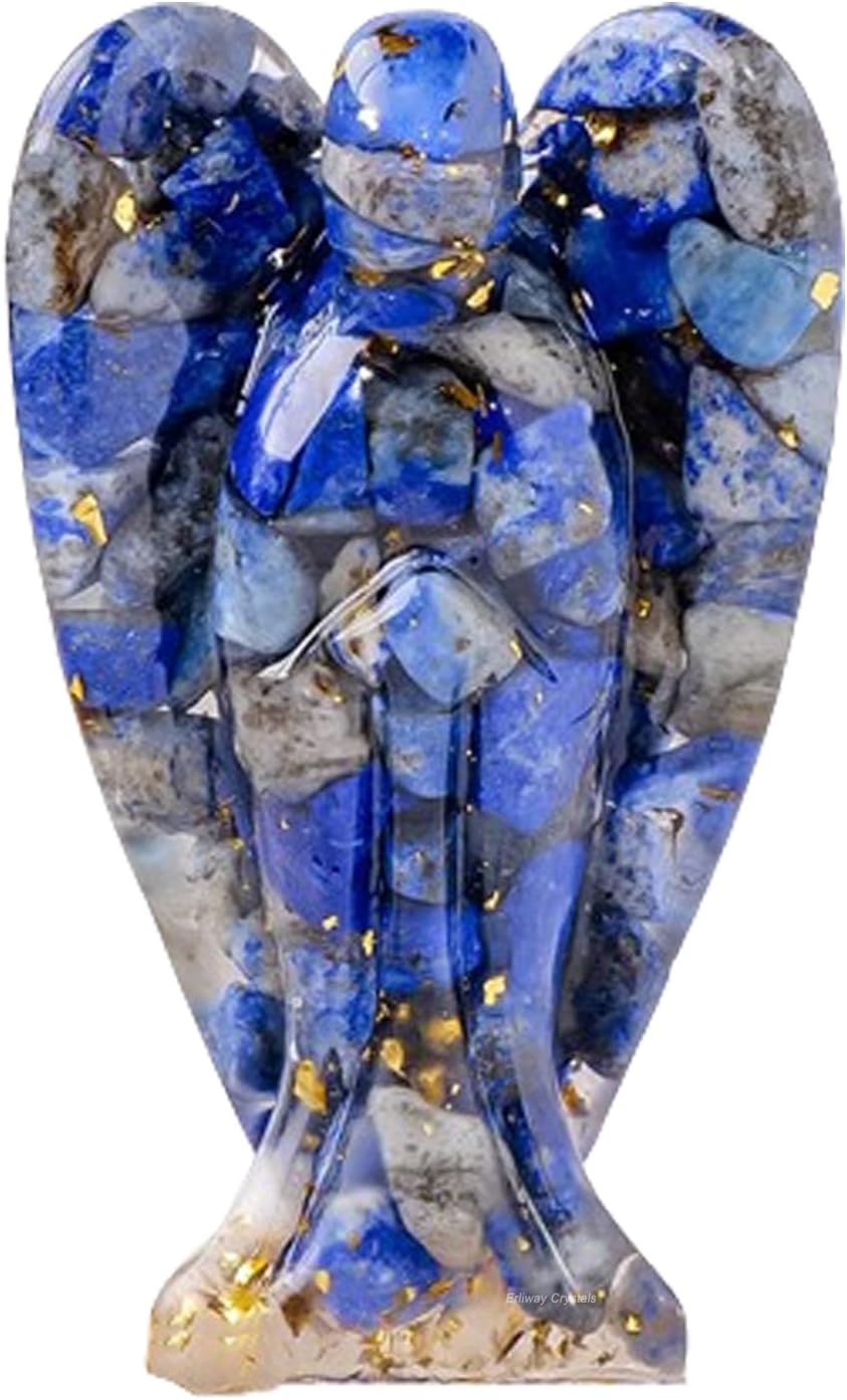 Erliway 3" Lapis Lazuli Crystal Guardian Angel Figurines, Natural Healing Crystal Chips Resin Angel Statue for Peace Meditation Easter Home Decor