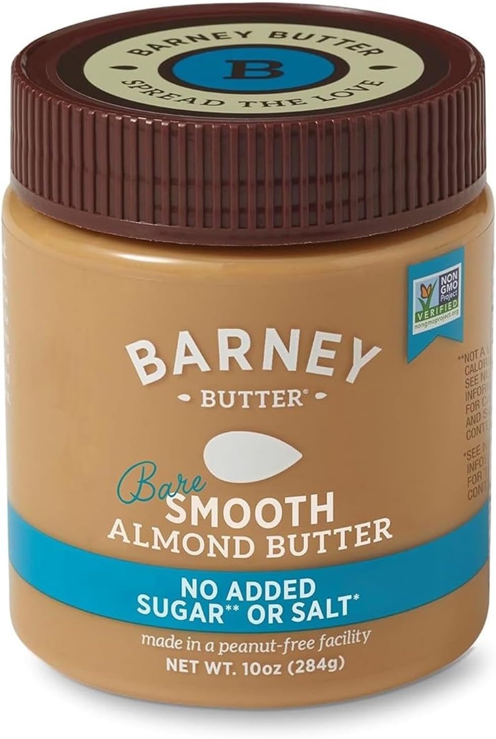 Barney Butter Almond Butter, Bare Smooth, 10 Ounce Jar, No Added Sugar or Salt, Skin-Free Almonds, No Stir, Non-GMO, Gluten Free, Keto, Paleo, Vegan
