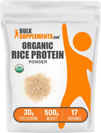 BulkSupplements.com Organic Rice Protein Powder - Vegan Plant Protein, Unflavored - Vegan & Gluten Free, 30g per Serving, 500g (1.1 lbs) (Pack of 1)