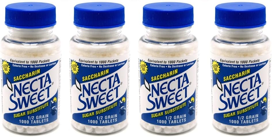Necta Sweet Saccharin Tablets, 1/2 Grain, 1000 Tablet Bottle (Pack of 4)