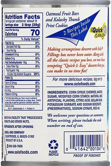 Solo Filling Cherry, 12 Ounce (Pack of 2)