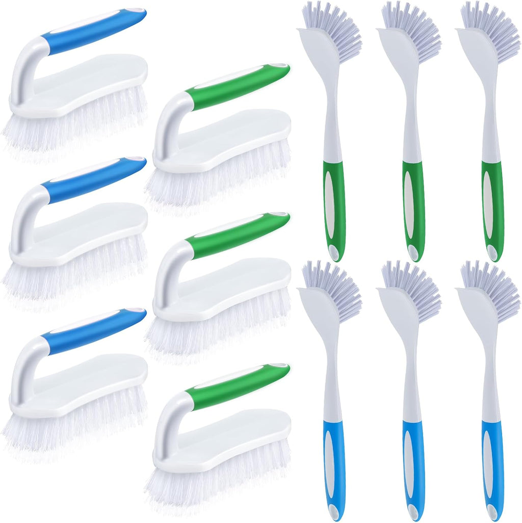 Hsei 12 Pcs Heavy Duty Scrub Brush Kit, Bathroom Bathtub Scrubber, Hard Bristle Cleaning Brush with Ergonomic Handle and Durable Bristles for Cleaning Carpet Kitchen Pots, Pans and Sinks