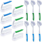 Hsei 12 Pcs Heavy Duty Scrub Brush Kit, Bathroom Bathtub Scrubber, Hard Bristle Cleaning Brush with Ergonomic Handle and Durable Bristles for Cleaning Carpet Kitchen Pots, Pans and Sinks