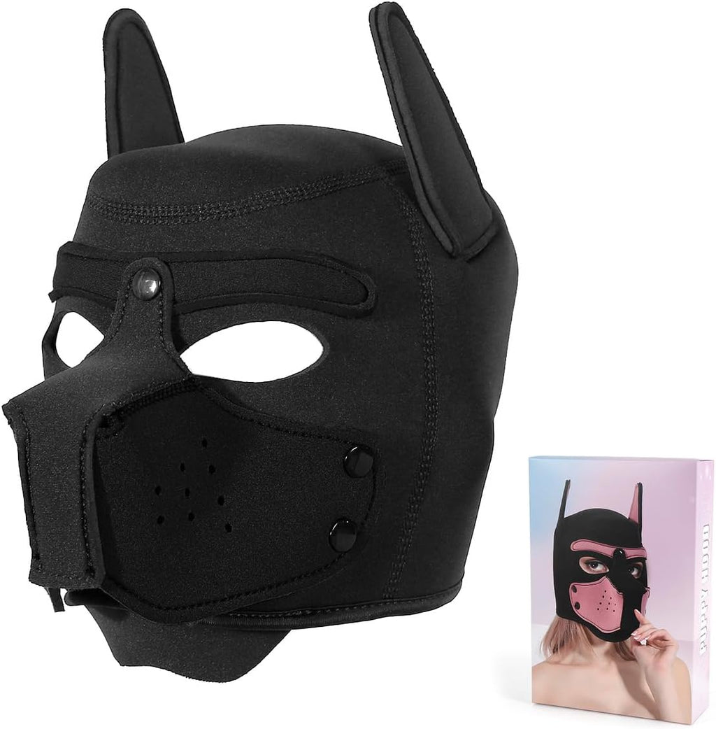Adults Neoprene Puppy Hood Mask Pup Play Gear, Removable Cosplay Dog Full Face Pup Hood Pup Mask