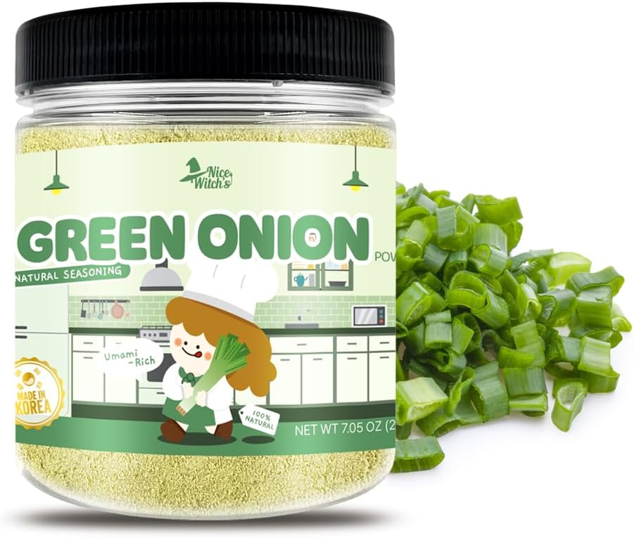 NICE WITCH'S Korean 100% Pure Green Onion Powder 7.05oz / 200g - All-Natural Flavor for Soups, Sauces, and Seasonings 대파분말 (Green Onion)
