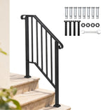 VINGLI Handrails for Outdoor Step, Stair Handrail Fits 1 to 5 Steps, Wrought Iron Hand Rail Stair Railing Kit for Concrete/Porch/Wooden Steps (Black, 2 to 3 Steps)