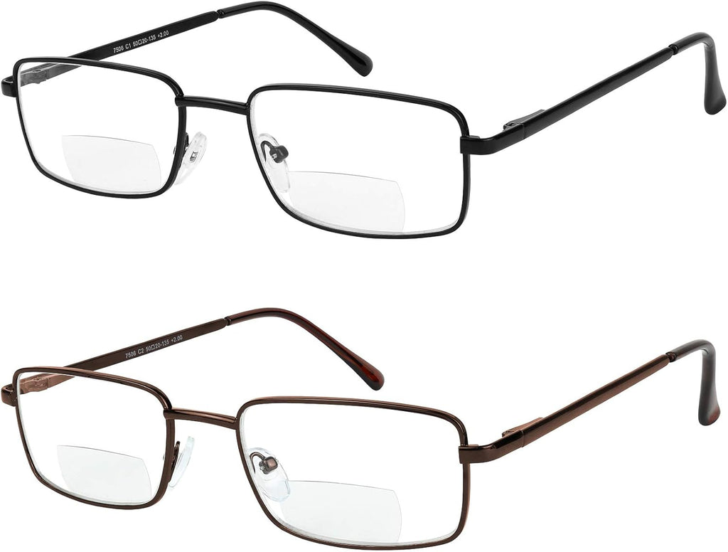 Yogo Vision Bifocal Reading Glasses 2 Pack Metal Full Rim Readers Rectangle Glasses for Reading Men and Women