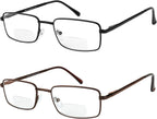 Yogo Vision Bifocal Reading Glasses 2 Pack Metal Full Rim Readers Rectangle Glasses for Reading Men and Women