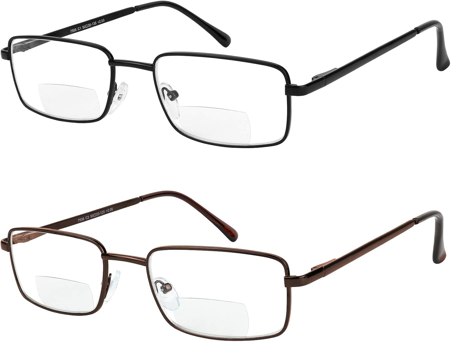 Yogo Vision Bifocal Reading Glasses 2 Pack Metal Full Rim Readers Rectangle Glasses for Reading Men and Women