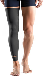 Copper-Infused Leg Compression Sleeve Ultra Breathable Full Leg Compression Sleeve for Pain Relief,Arthritis, Muscle Recovery, Swelling, Inflammation, Leg Sleeve for Thigh, Calf, Knee, Men & Women (Black, Large)