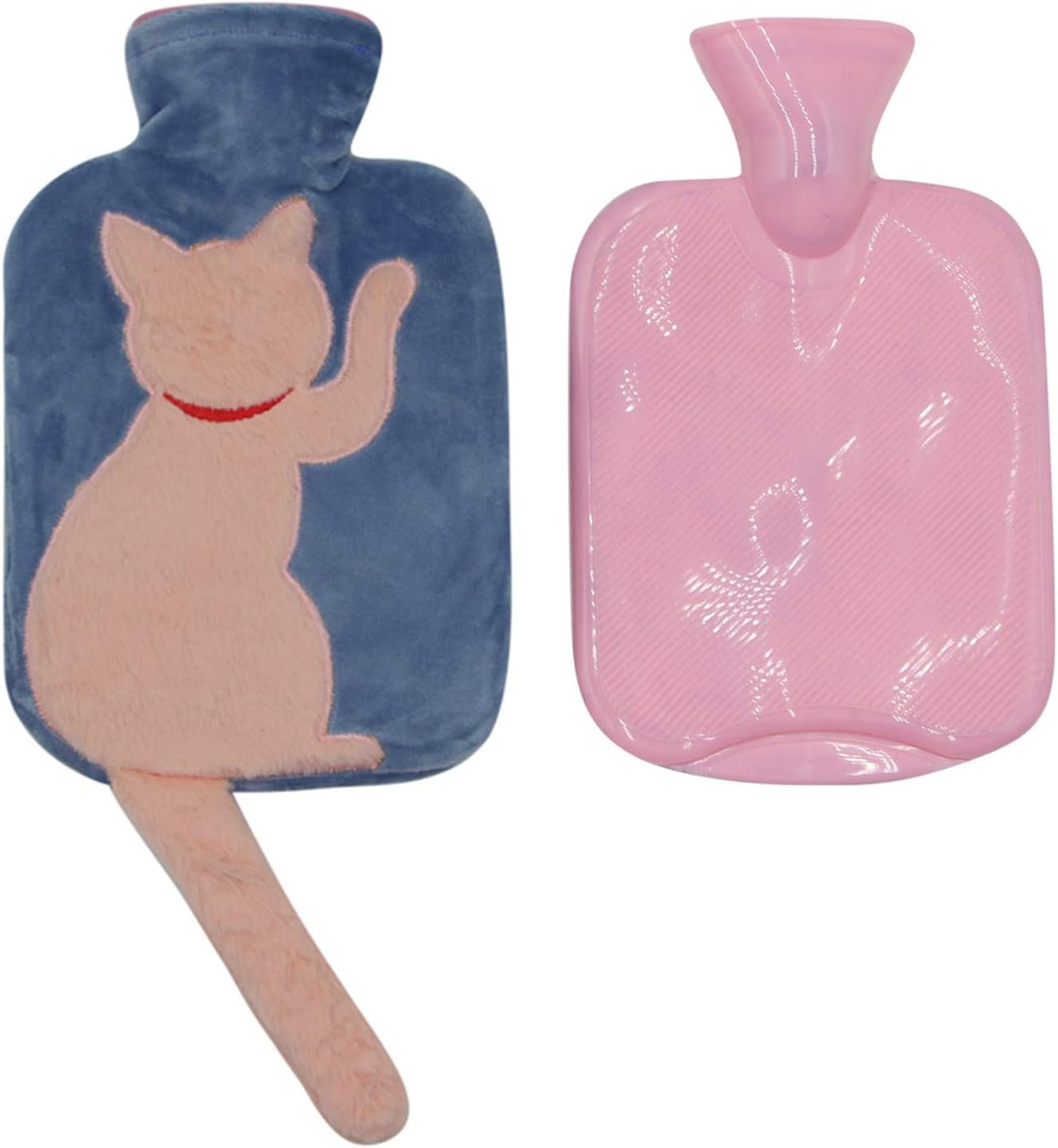 1 Liter Rubber Hot Water Bottle with Soft Plush Fleece Cover, Cute Cat Water Bag Hot and Cold Therapy for Cramps Pain Relief