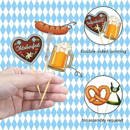 24Pcs Oktoberfest Cupcake Toppers, Beer Day Cake Topper, Bavarian Festival Cake Picks for Beer Theme Party Supplies, Oktoberfest Party Decorations (Oktoberfest B)