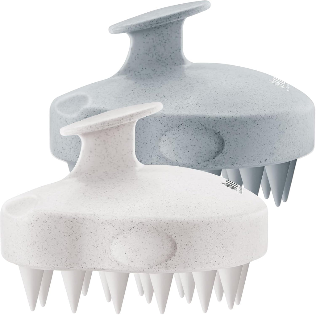 HEETA Scalp Massager 2 Pack for Hair Growth, Soft Silicone Bristles to Remove Dandruff and Relieve Itching, Scalp Scrubber for Hair Care Relax, Shampoo Brush for Wet Dry Use, New Grey & Beige