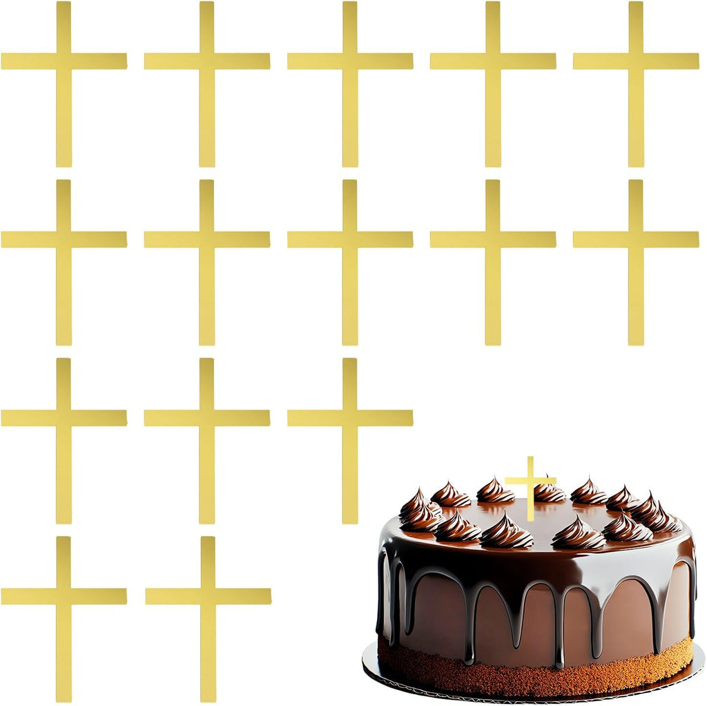 ONLYKXY 15pcs Gold Small Cross Cake Side Decor Acrylic Cross Cupcake Topper Glitter Pick for Theme Party Craft DIY,Bless,Wedding, Bridal Shower,Christmas,Hallowmas,Birthday Baptism,1.77x2.36in