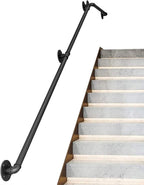 WRRAC-Shower Stool 3ft-20ft Wall Handrail Kit Black Pipe Basement Railing Elderly, Children Non-Slip Stair Hand Rail for Home Garden Corridor Lofts,440 lbs Capacity