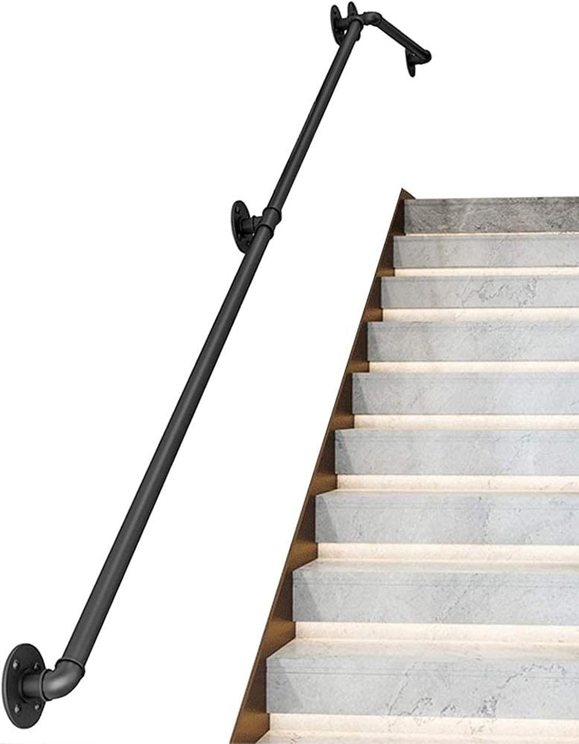 WRRAC-Shower Stool 3ft-20ft Wall Handrail Kit Black Pipe Basement Railing Elderly, Children Non-Slip Stair Hand Rail for Home Garden Corridor Lofts,440 lbs Capacity