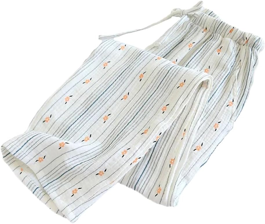 REHJJDFD Women's Floral Printed Pajama Pants Cotton Double Layered Single Pants Sleepwear