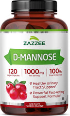 Zazzee D-Mannose, 1000 mg per Serving, 120 Vegan Capsules, 2 Month Supply, Potent & Fast-Acting, Certified Kosher, 100% Pure, All-Natural Urinary Tract Health Support, 100% Vegetarian, Non-GMO