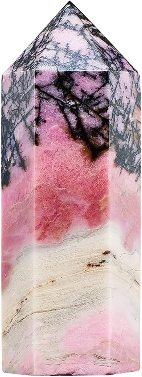 Apengshi Rhodonite Natural Healing Crystal Tower 1.57-1.96in(4-5cm) Faceted Single Point Chakra Crystal Stone Meditation Home Decor Collection Gift