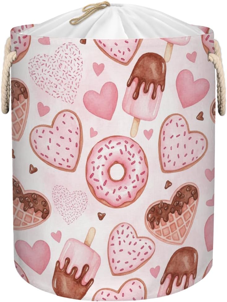 Large Laundry Basket Hamper 58L - Valentines Desserts Collapsible Storage Bin for Blankets, Kids Toys, Dirty Clothes, Tall Baby Nursery Hamper for Bedroom, Bathroom Decor, Gift Basket