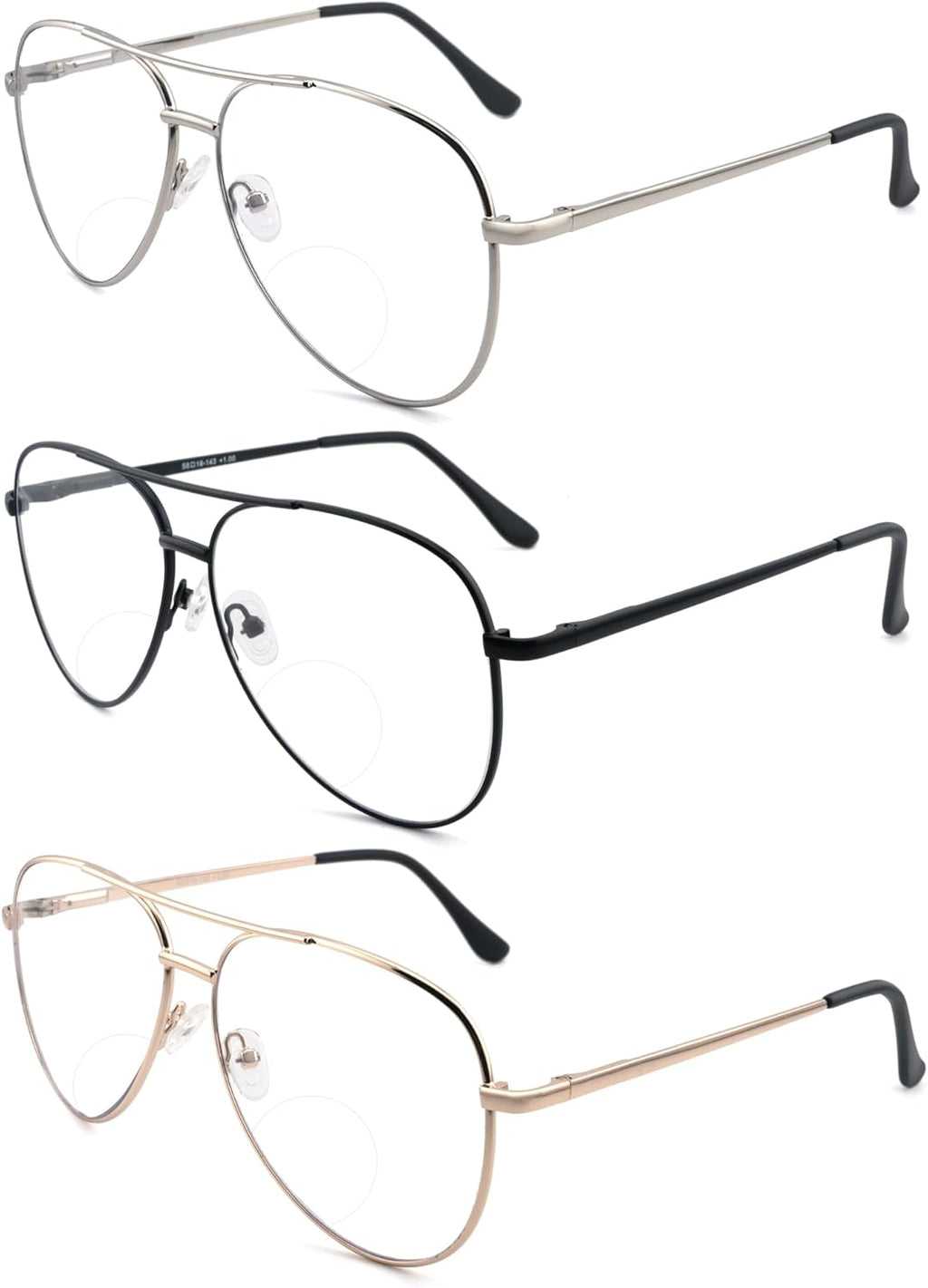 3 Pack Bifocal Reading Glasses for Women Men, Aviator Bi-focal Readers Glasses Dual Focal Eyewear +2.25
