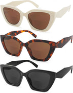 JiSoo Cat Eye Sunglasses with Bifocals Trendy Reading Sunglasses for Women, 3 Pack Designer Sunglass Readers for Women