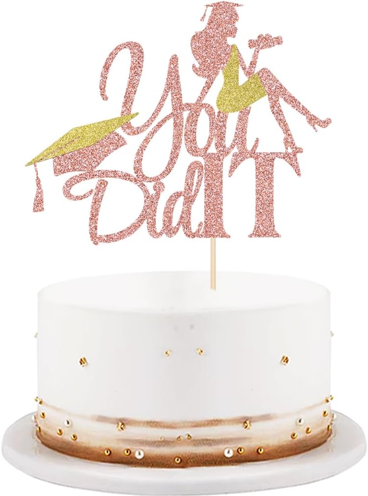 Congratulations on graduation Cake topper 2026 glitter girl graduation cake topper 2026 graduation decorations 2026 graduation party decoration supplies (rose gold1)