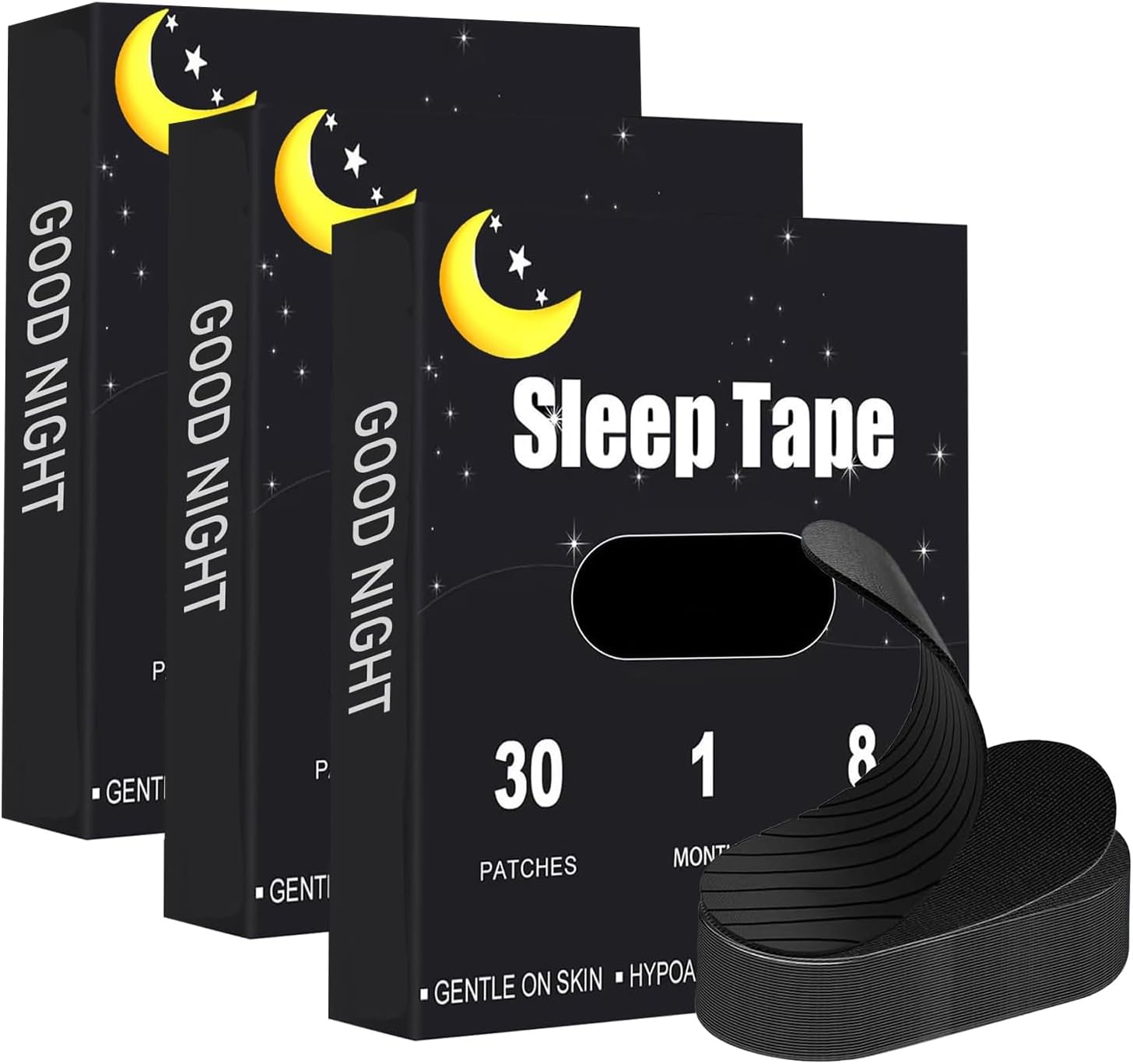Black Mouth Tape for Sleeping(90pcs Balck) – Waterproof, Hypoallergenic, Latex-Free, Frown Line Patches, Smoothing & Tightening Sleep Tape