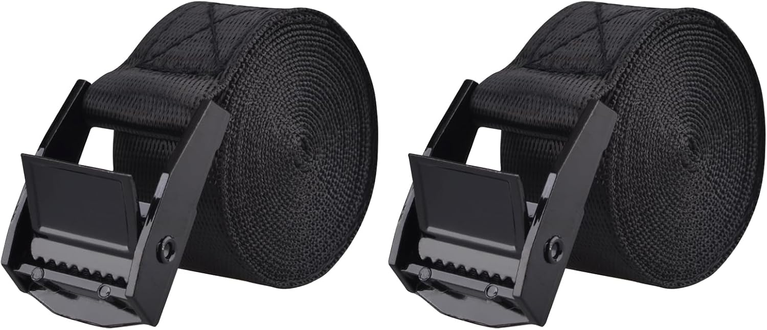 TRIWONDER Tie Down Straps, Lashing Straps Nylon Webbing, Cam Buckle Adjustable Heavy Duty Belts for Luggage, Suitcase Packing, Cargo Freight (01# Black - 2 Packs, 3.3 FT)