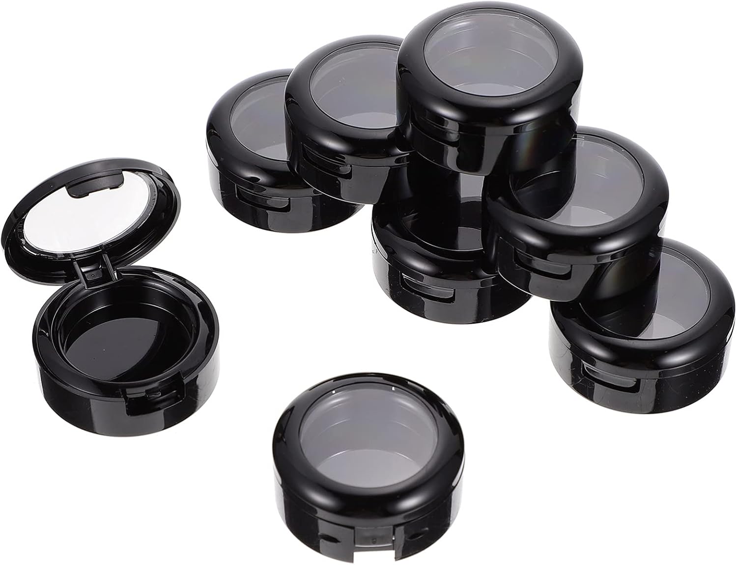 Beaupretty 8 Pieces 26mm Empty Makeup Eyeshadow Box Round Eyeshadow Storage Case Travel Eyeshadow Container for Women Girls (Bright Black)