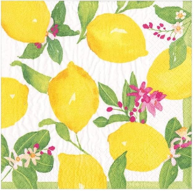 Caspari Limoncello Paper Cocktail Napkins - 20 Per Box