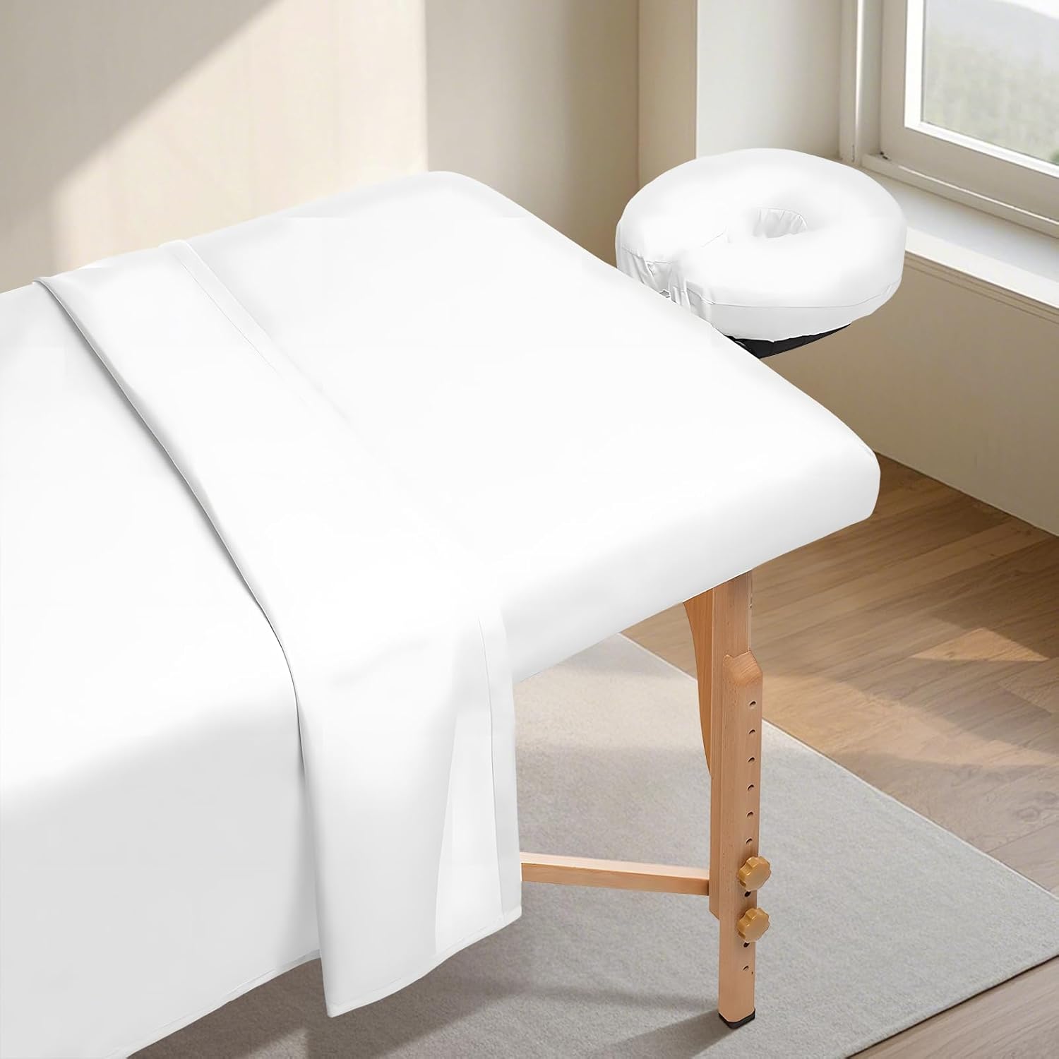 4 Sets Premium Microfiber Massage Table Sheets Set, 3 Piece Massage Table Cover, Sheets for Massage Table Include Flat Sheet, Fitted Sheet, and Massage Face Rest Cover, White