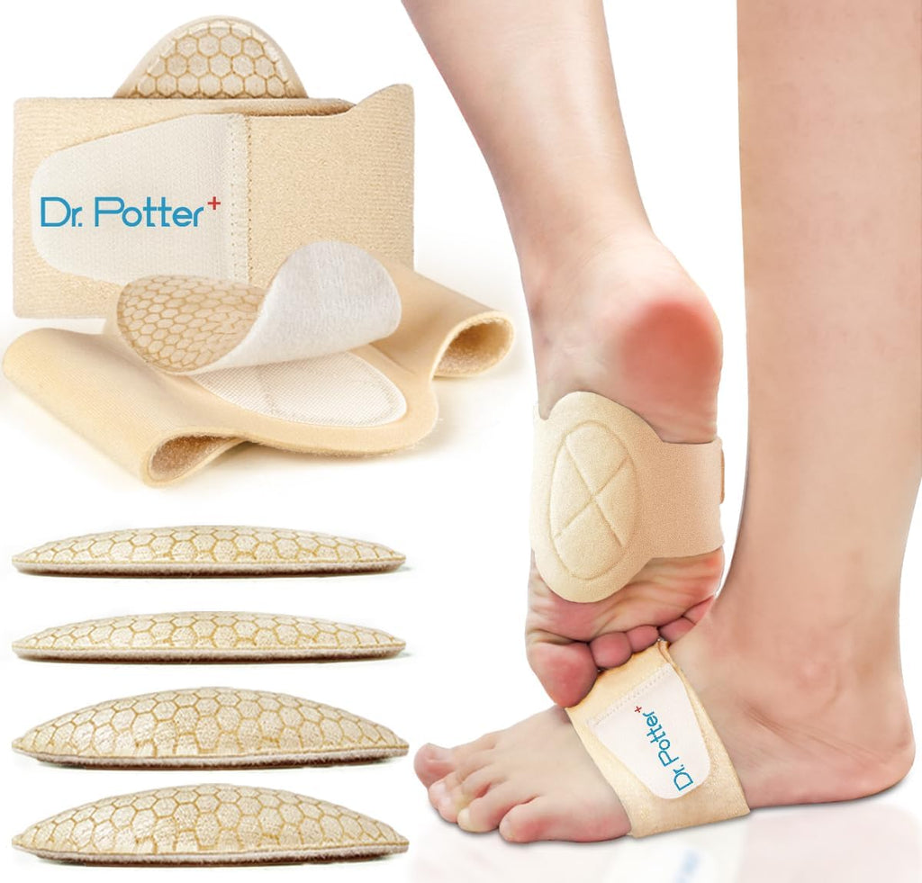 Arch Support Sleeves for Plantar Fasciitis Relief, Adjustable Compression Bands with Removable Arch Support Pads for Fallen Arches, High Arch, Flat Feet, Feet Pain Relief - Beige