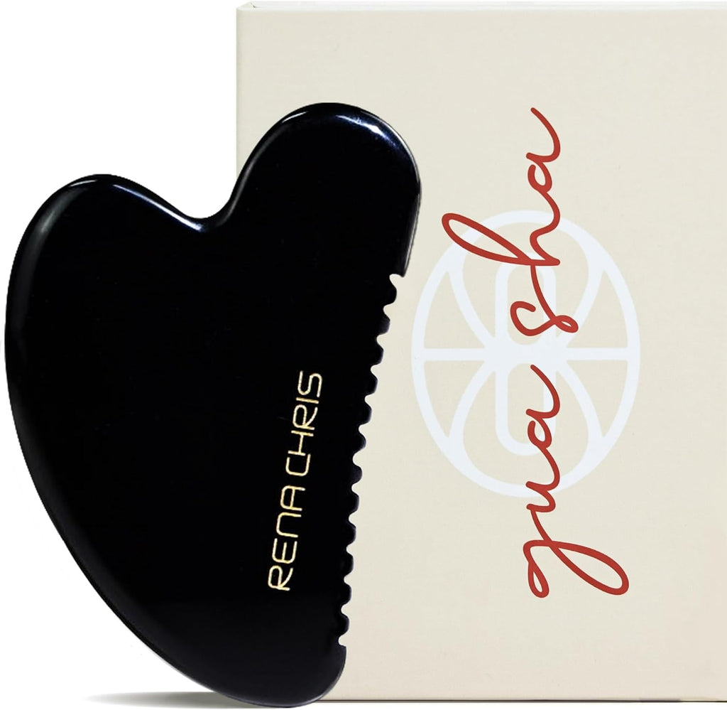 Rena Chris Gua Sha Facial Tools, Obsidian Guasha Tool for Acupuncture, Manual Massage Tool for Jawline Sculpting and Puffiness Reducing, Gua Sha Facial Massage Tool, Skin-Care Gift (Black)