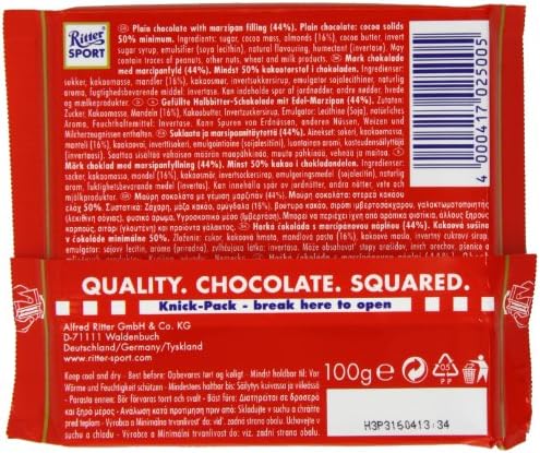 Ritter Sport Marzipan Chocolate Bar 100 g (Pack of 5)