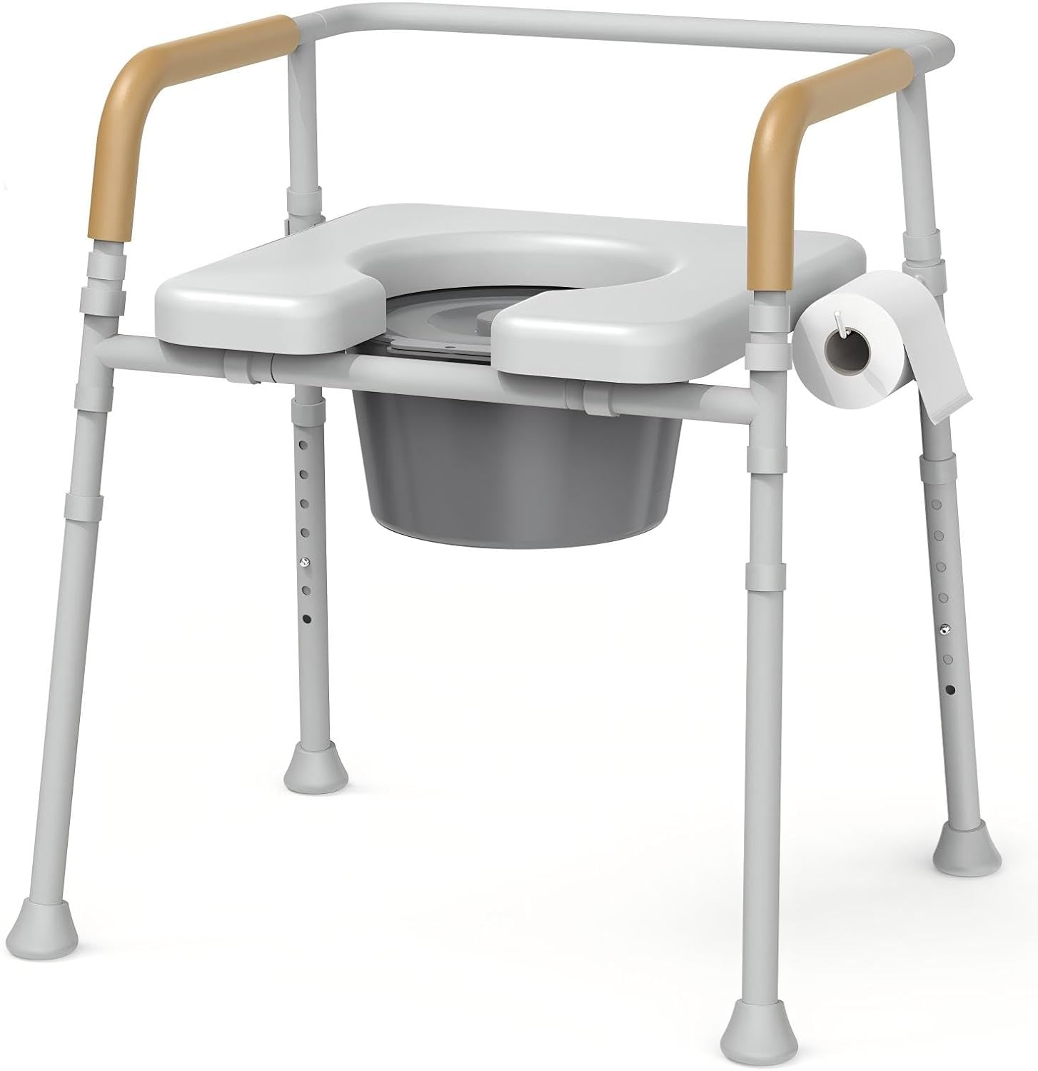 3 in 1 Bedside Commode Chair, Portable Commode Toilet for Seniors with Removable Bucket & Splash Guard, Adjustable Height, 350 lb Weight Capacity, Easy Cleaning, Tool-Free Assembly