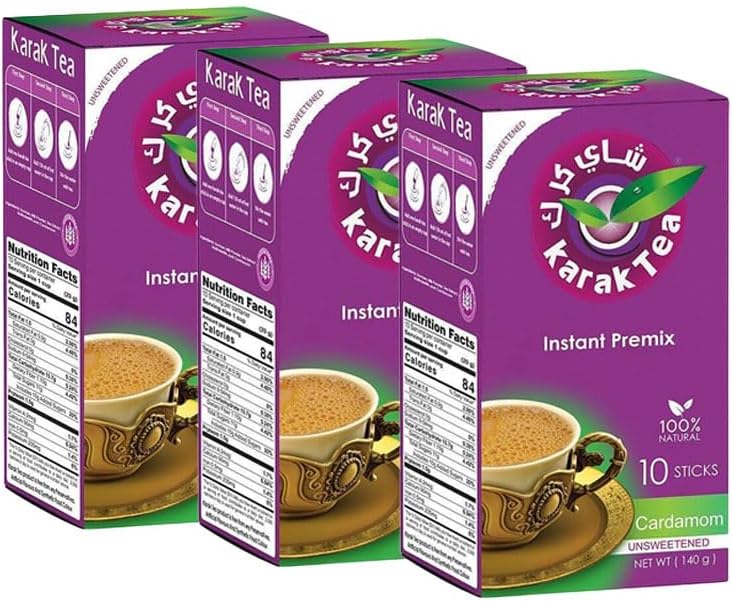 Karak Tea Instant Premix, Cardamom Flavor, Unsweetened, Pack of 3(Total 30 sticks)