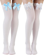 Preboun Satin Bow Accent Thigh Highs for Women, Cute Lolita over Knee Stockings, Rave Socks for Princess Dress Cosplay Party