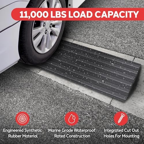Car Driveway Curb Ramp - Heavy Duty Rubber Threshold Ramp - Also for Loading Dock, Garage, Sidewalk, Truck, Scooter, Bike, Motorcycle, Wheelchair Mobility & Other Vehicle - Pyle PCRBDR24